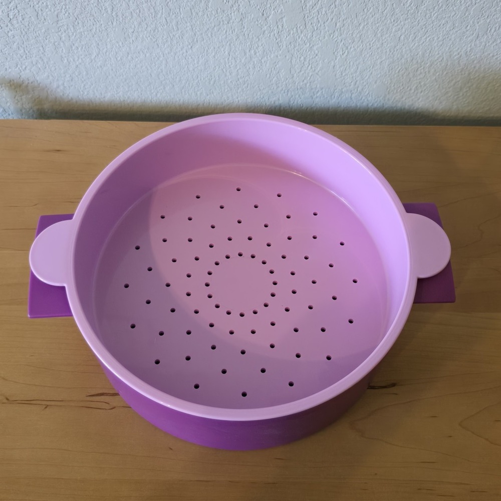 Tupperware 3 Piece Microwave Steamer Cooker Strainer & Lid Purple Kitchen Vtg - Picture 3 of 5